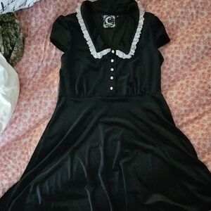 Killstar Black High Low Dress with White Trim